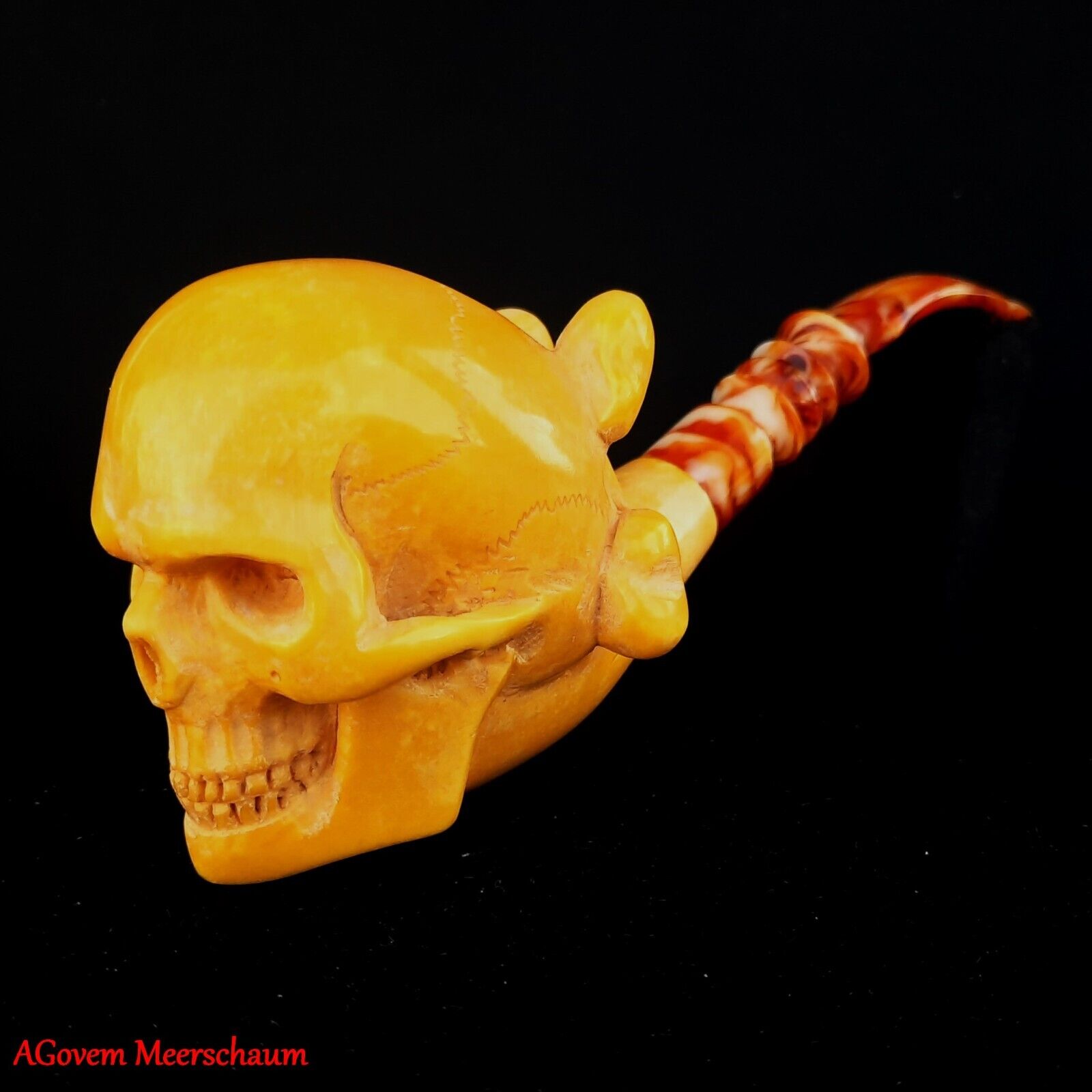MASTER KENAN Handcarved Skull Meerschaum Pipe, Carved Turkish Smoking AGM-1587