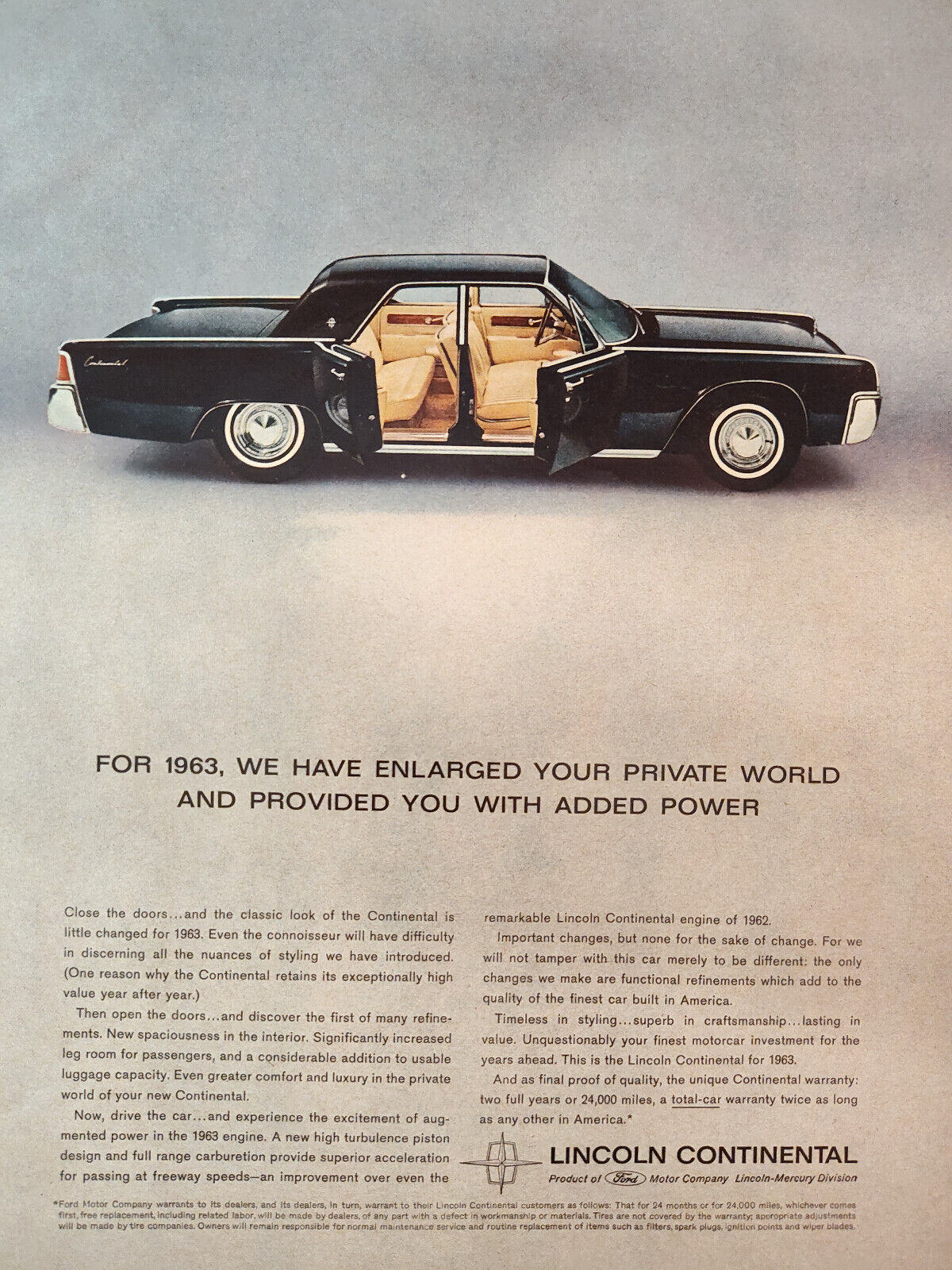 1962 Esquire Original Advertisement for 1963 LINCOLN CONTINENTAL