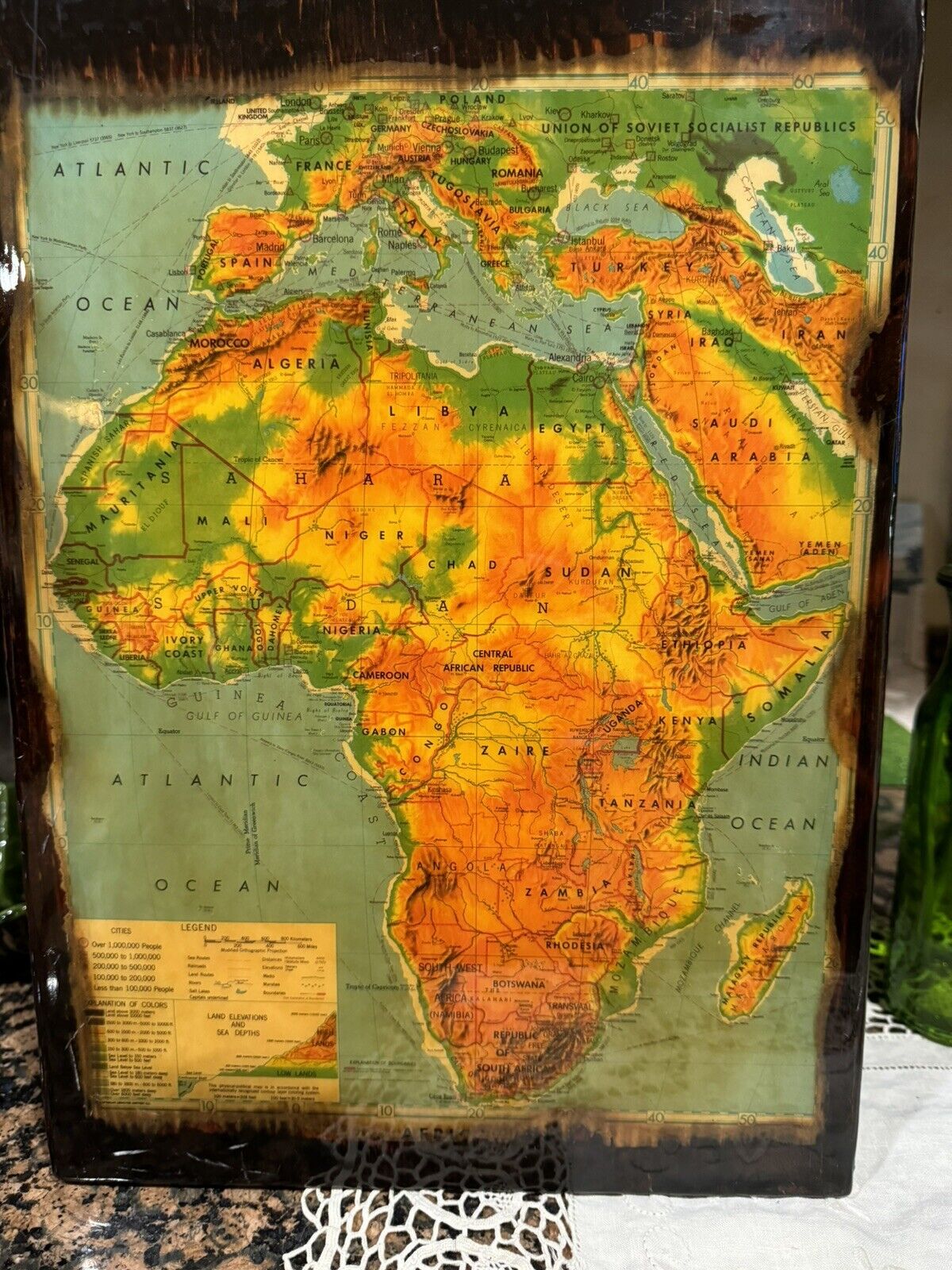 1970’s Decoupage Art Vintage Map Central African Republic 1938-44 Map
