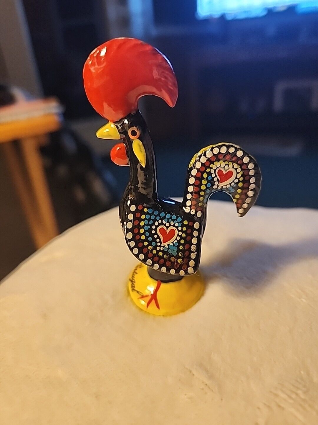 Portuguese Barcelos Rooster Figurine Good Luck Hand Pain Folk Art Portugal Small