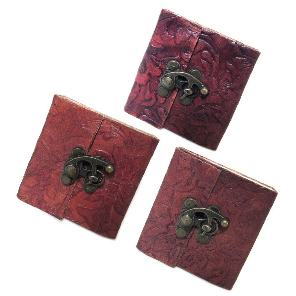 NEW Pocket Leather Journal w/ Latch (3 Inches) Unlined Mini Blank Book Floral