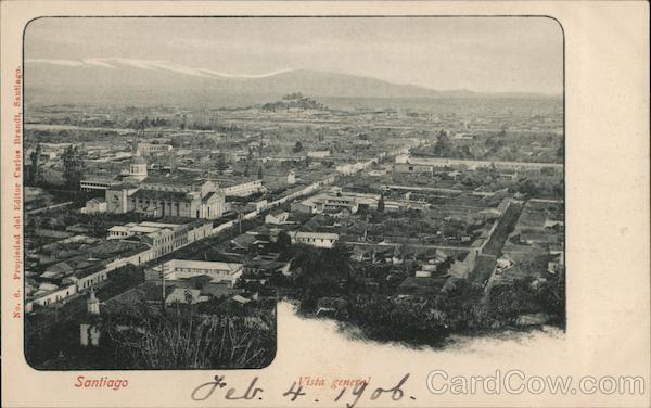 Chile General View of Santiago Postcard Vintage Post Card