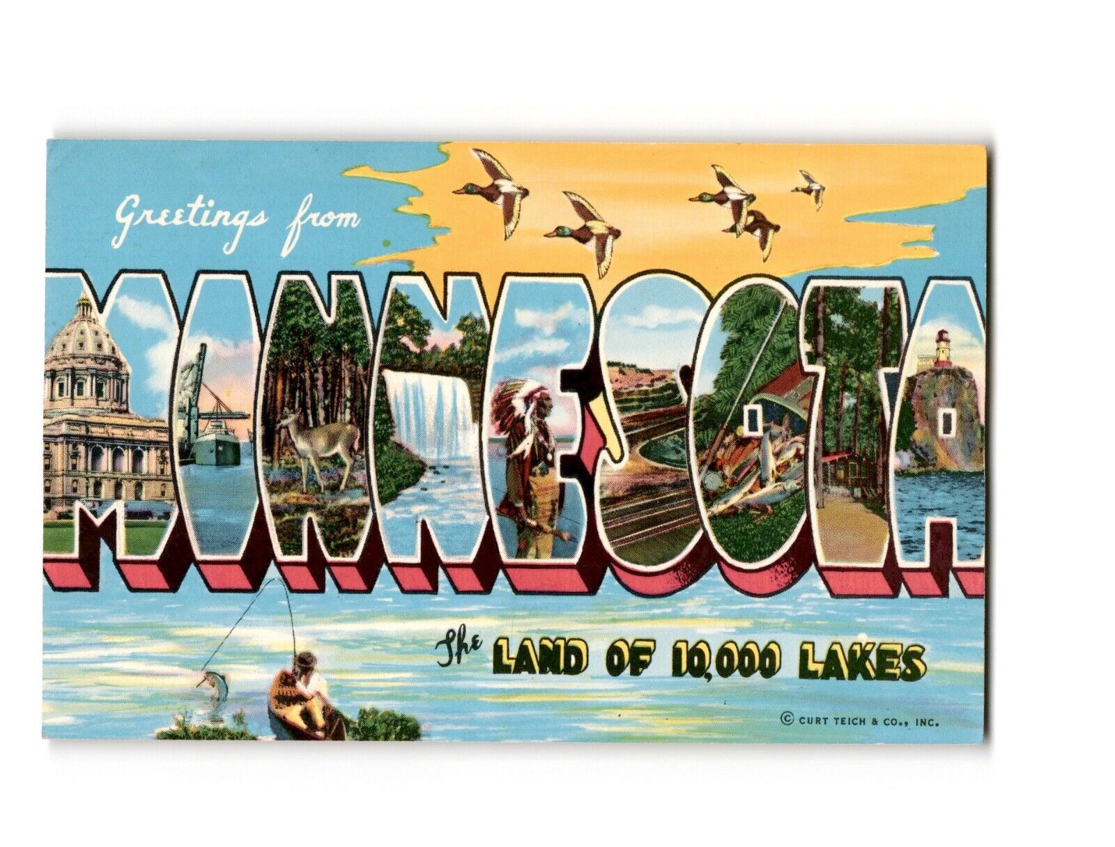 Greetings from Minnesota, Land of 10,000 Lakes Vintage Postcard