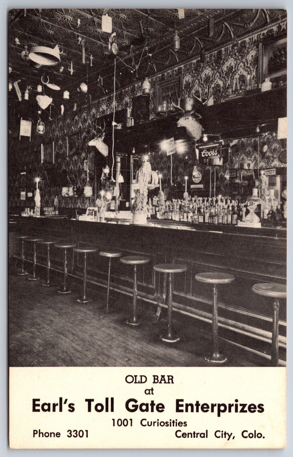 Central City Colorado~Earl\'s Toll gate Enterprizes Interior~Old Bar~1940s B&W PC