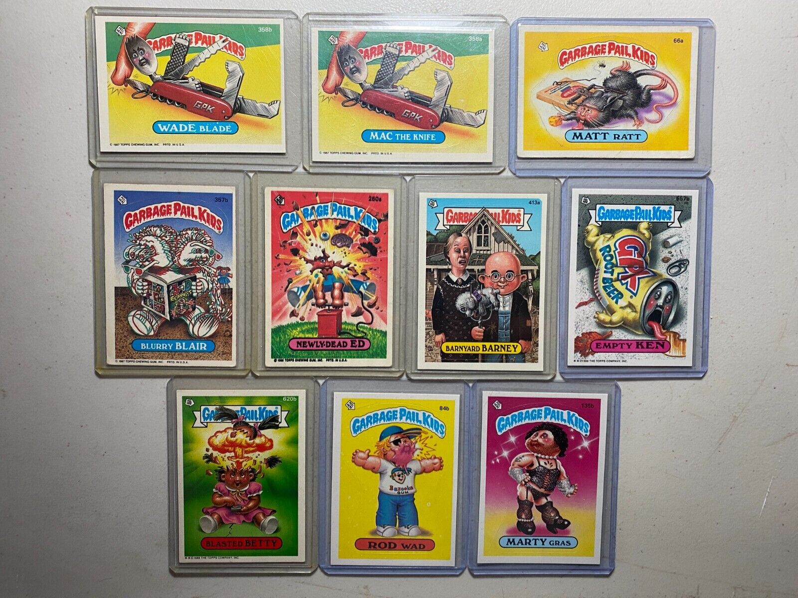 Garbage Pail Kids classics 1985-89 lot of 10 Matt Ratt Rod Wad Blasted Betty