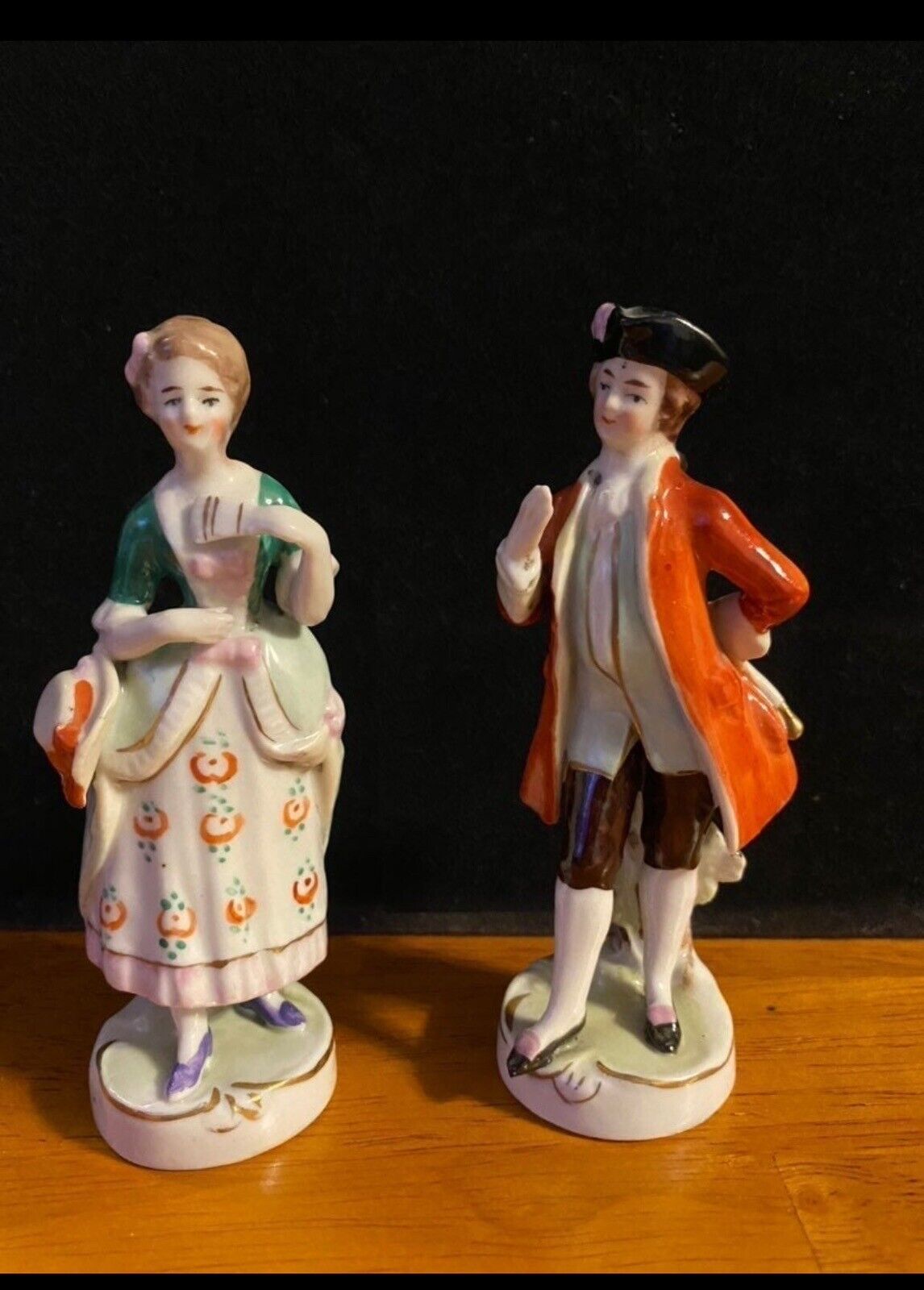 Vintage Colonial Victorian Man & Lady Porcelain Figurines Occupied Japan