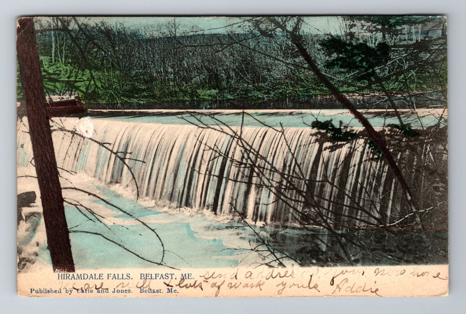 Belfast ME-Maine, Hiramdale Falls, Antique Vintage c1906 Souvenir Postcard
