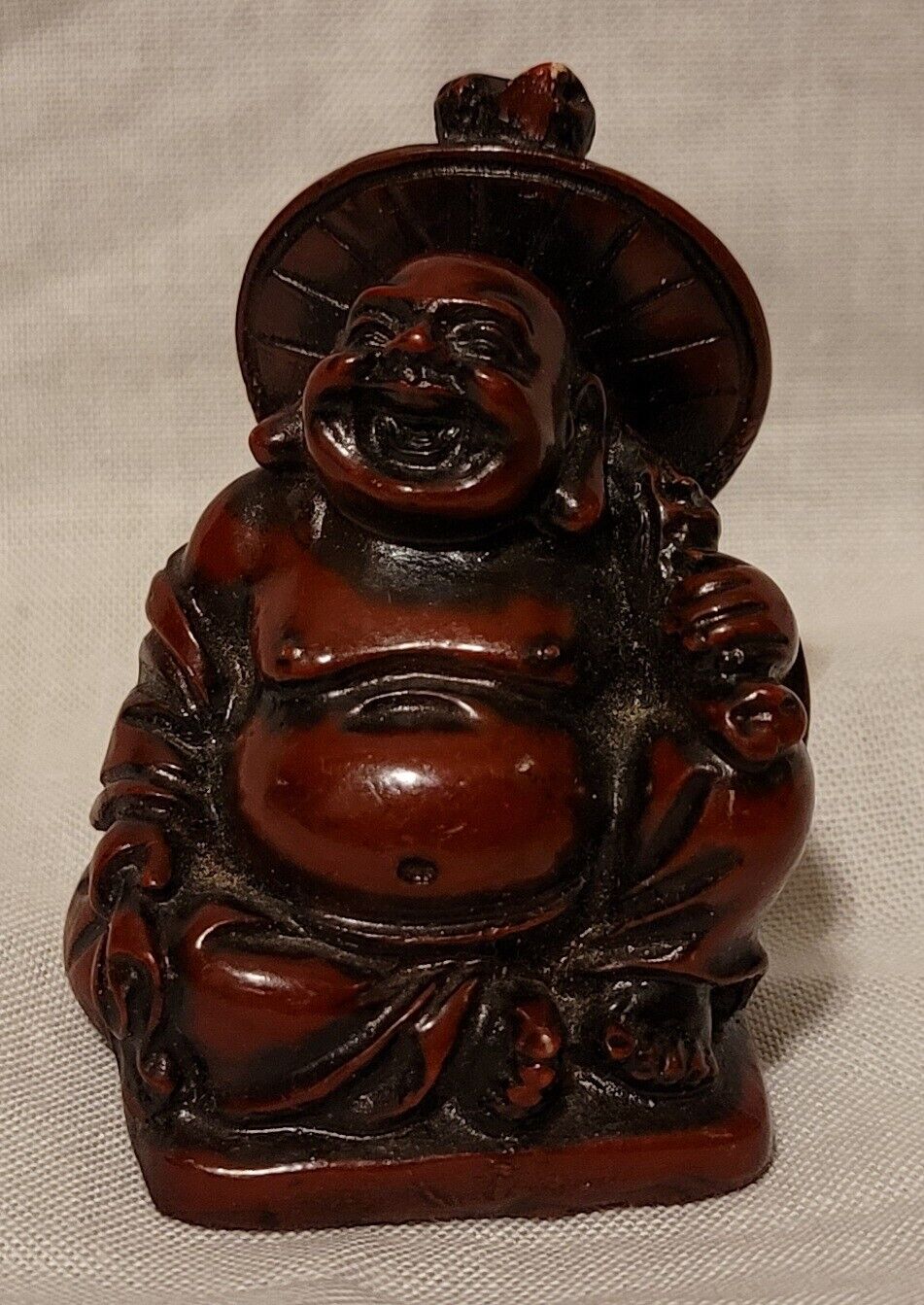 Carved Cinnabar Resin Happy Buddha Mini Figure