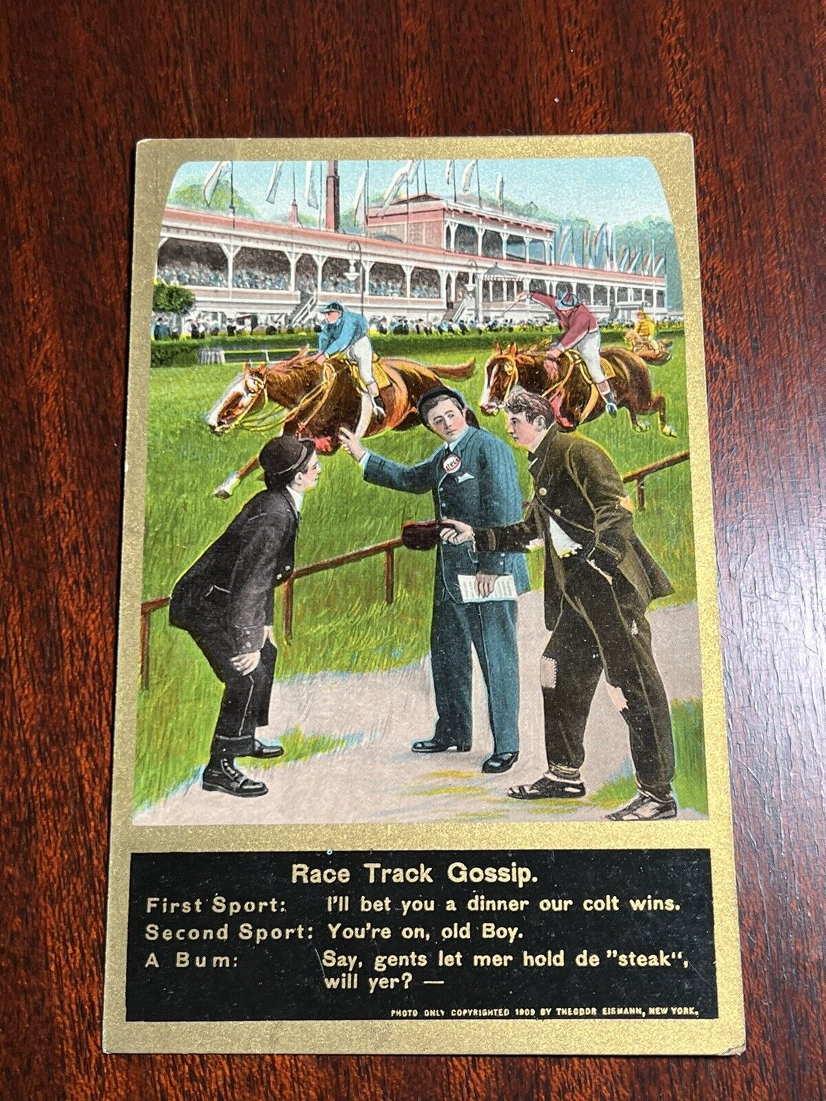 Antique Postcard Horse Racehorse Derby Rare Track Circa 1910 Gold