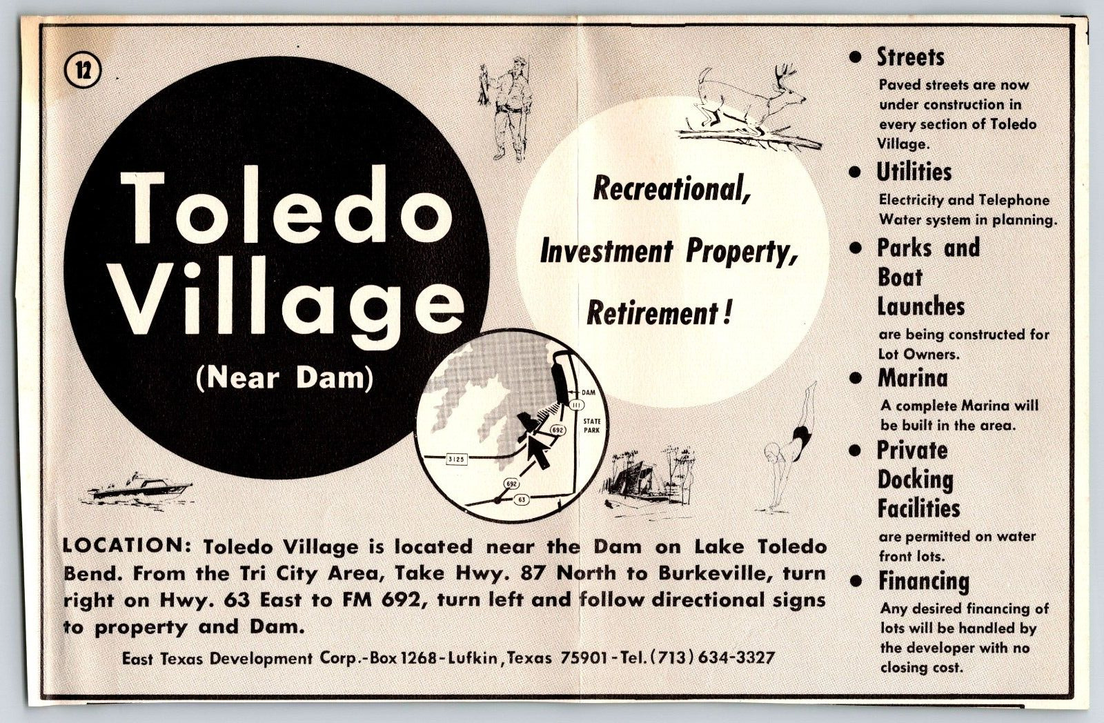 Toledo Village Lufkin TX Near Dam Advertisement Clipping Ad Vintage