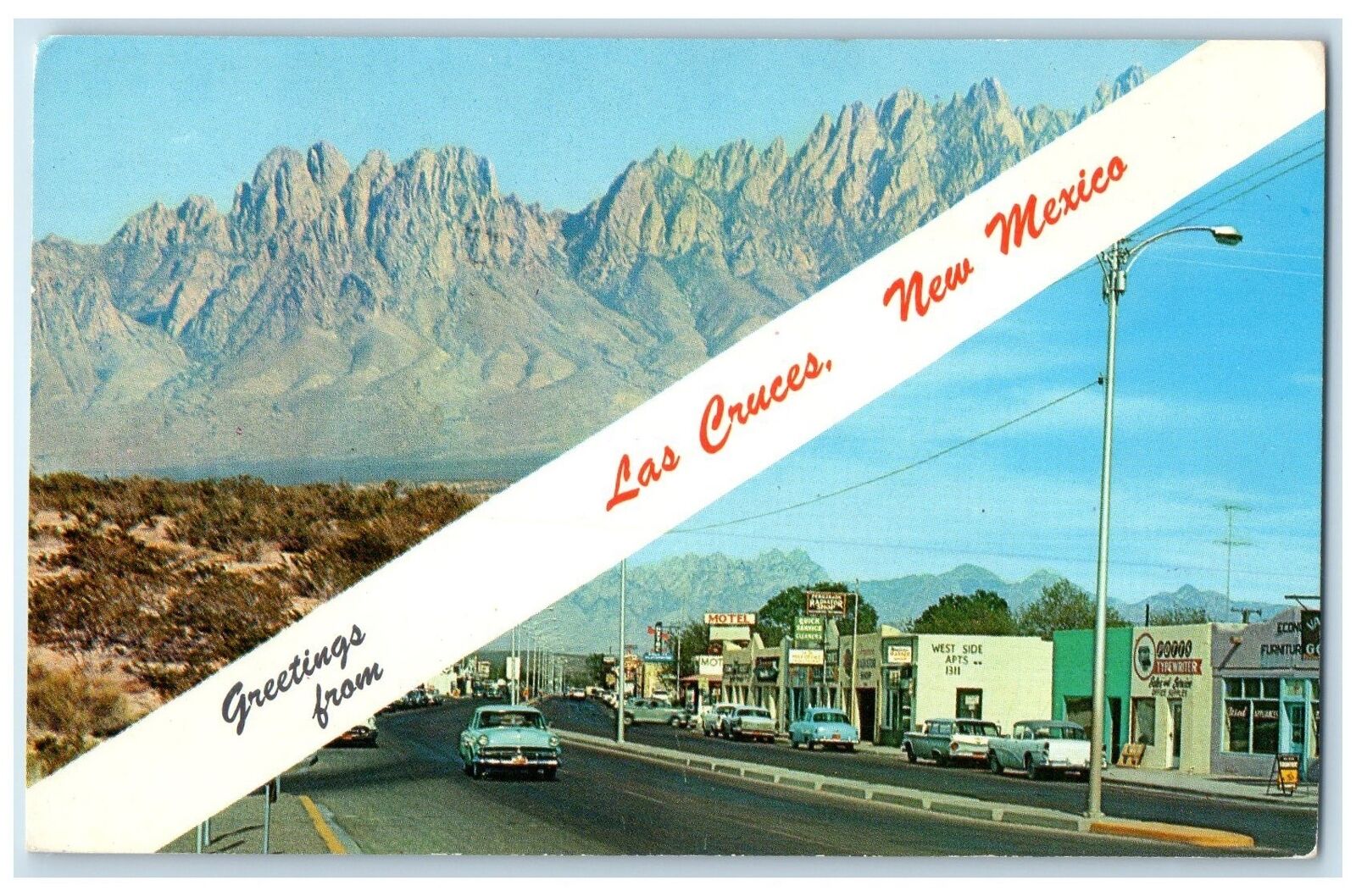 1965 Greetings From Las Cruces New Mexico NM Posted Dual Highway 70-80 Postcard