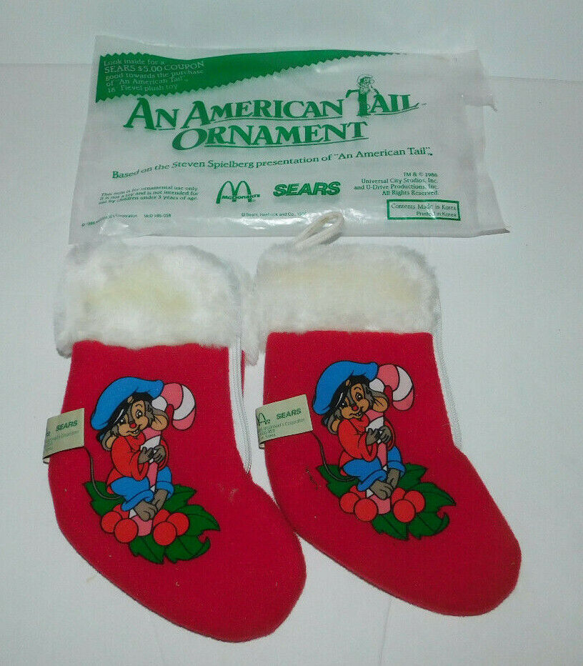 2   NEAT 1986 MCDONALDS SEARS CHRISTMAS STOCKINGS WITH AN AMERICAN TAIL  FIEVEL