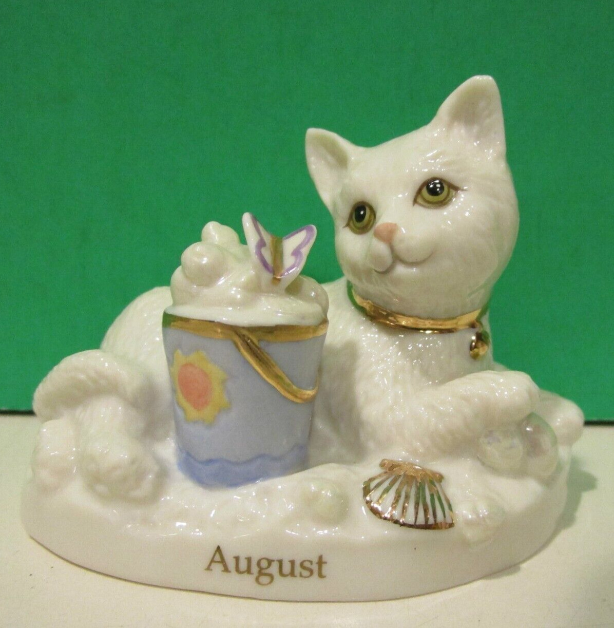 LENOX MONTHLY CALENDAR Kitty CAT August Kitten Beach sculpture - NEW Mint NO BOX