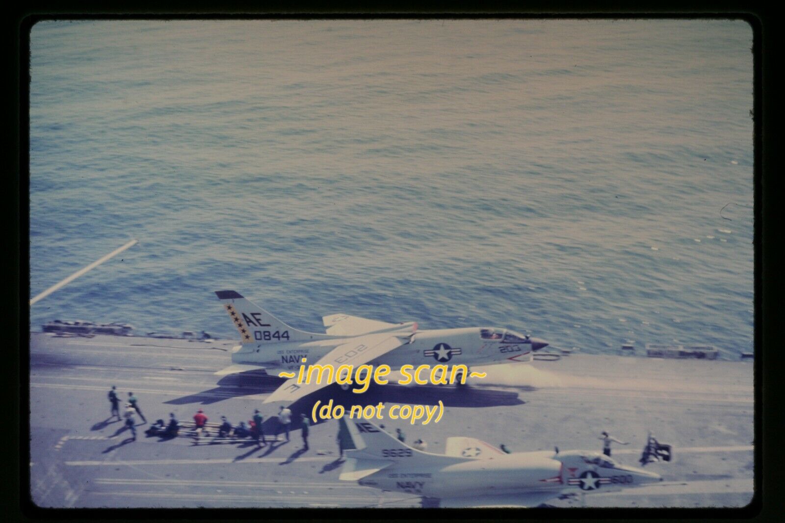 Navy VF-33 Vought F8U Crusader Aircraft on Ship in 1964, Original Slide i28a