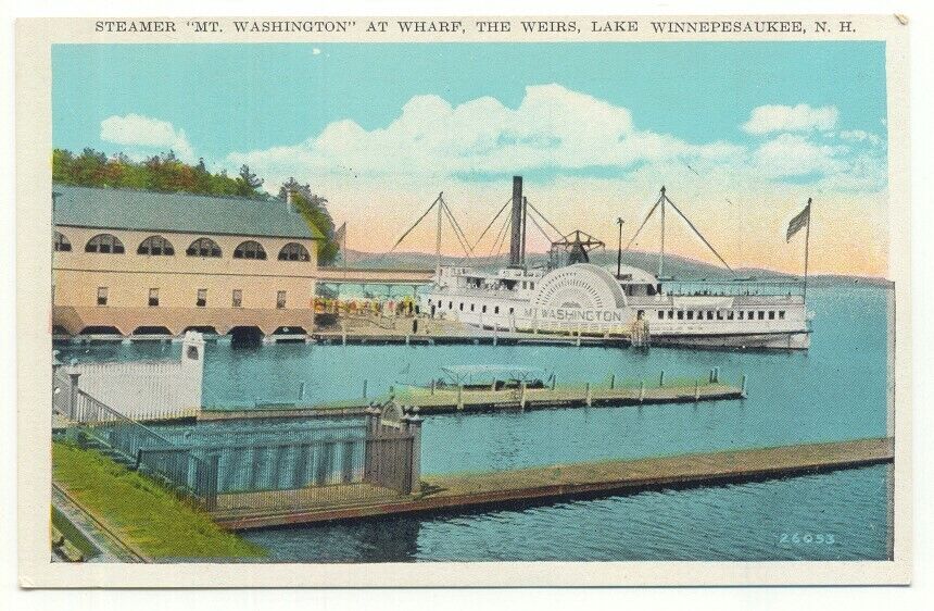 Lake Winnipesaukee NH Steamer Mt. Washington at Wharf Postcard New Hampshire