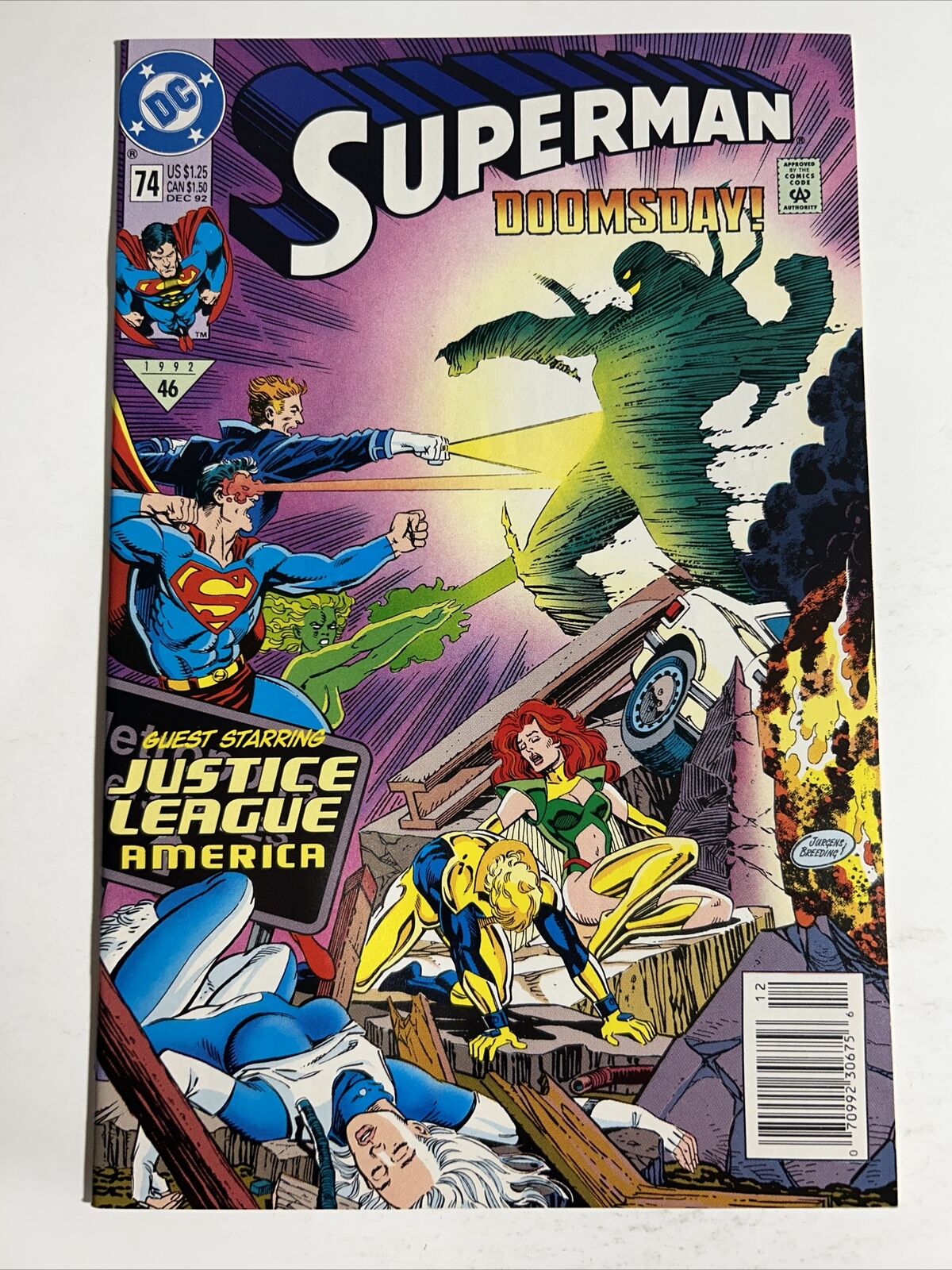 Superman 74 NEWSSTAND MEET DOOMSDAY FIRST FULL APP Mitch Anderson OUTBURST CopyB