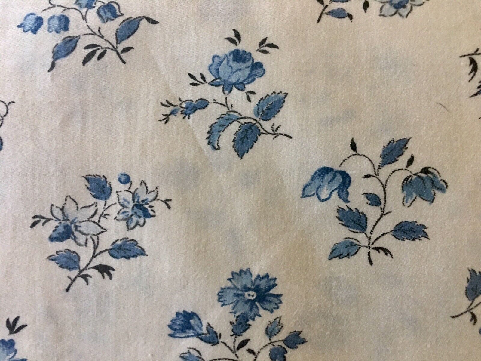 Antique Vintage French Cottage Floral Roses Cotton Fabric ~ Porcelain Blue Cream