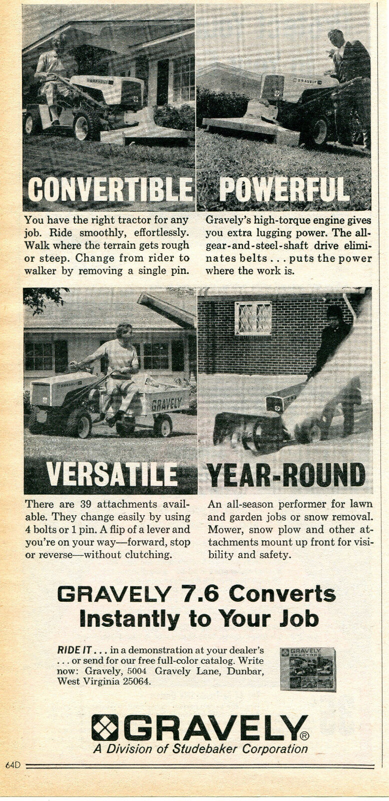 1968 Print Ad of Studebaker Gravely Tractor Mower