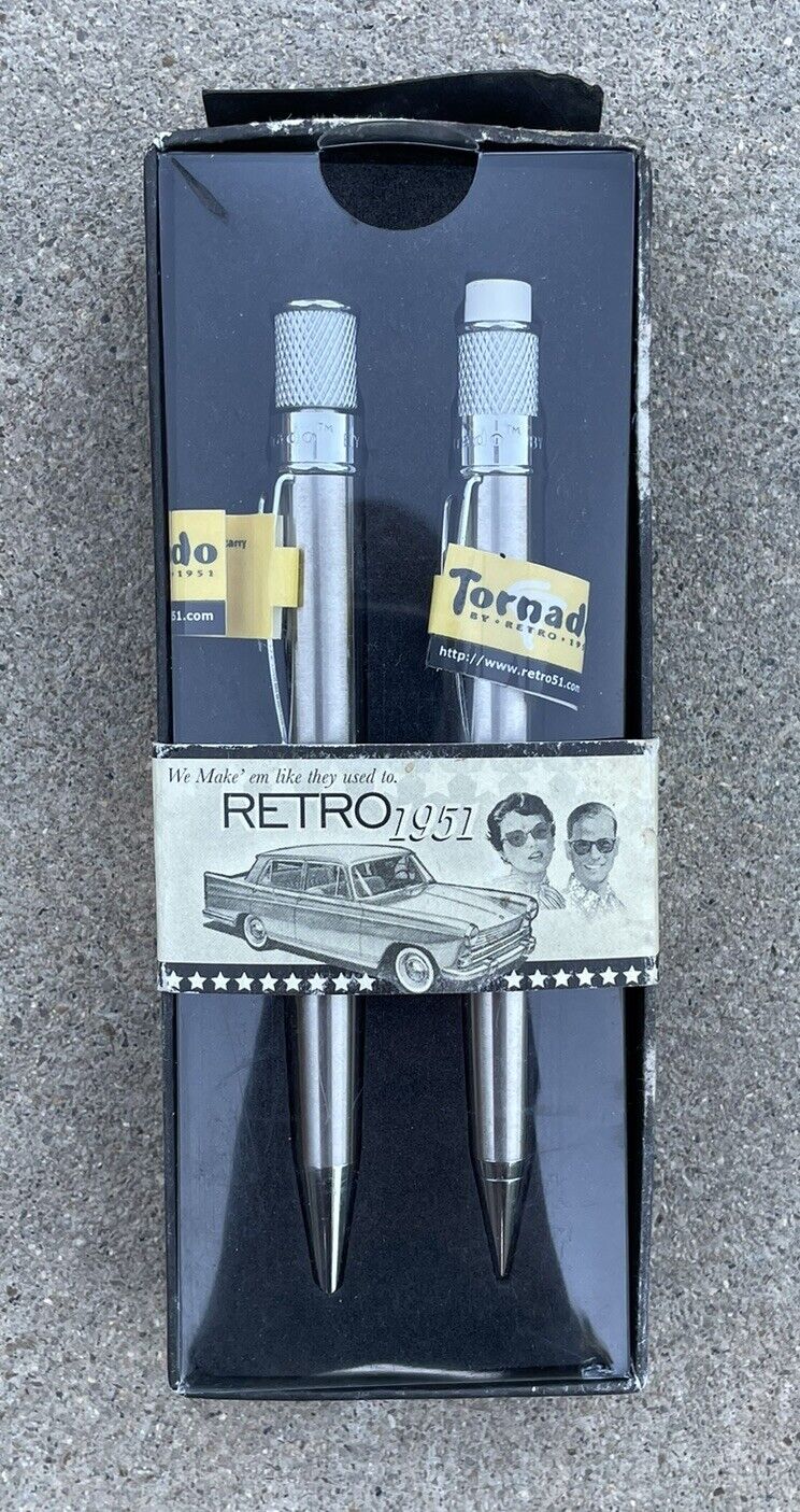 New Vintage Tornado Retro 51 Stainless Steel Rollerball Pen Pencil Gift Set NIB