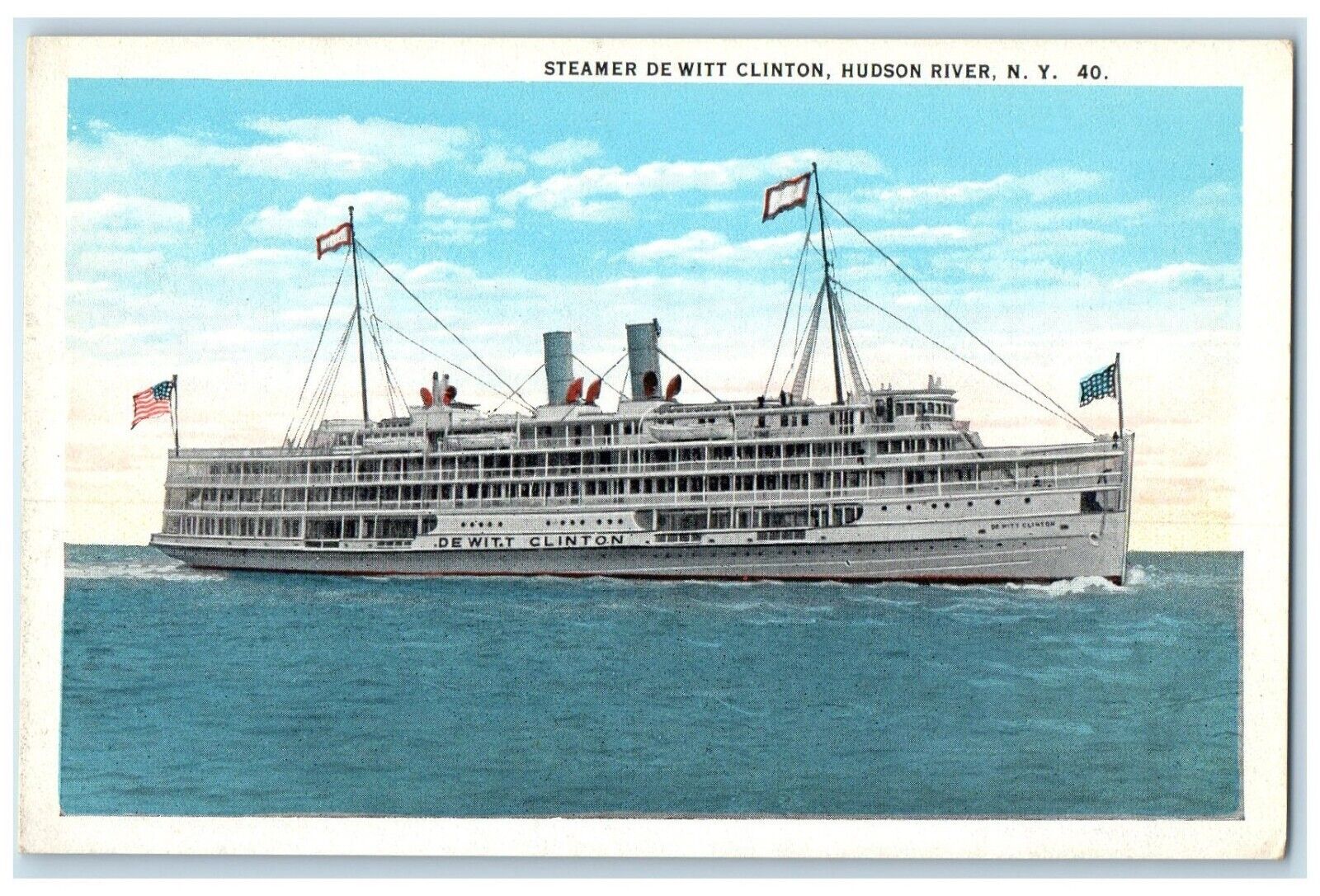 c1920 Steamer De Witt Clinton Cruise Ship Hudson River New York Vintage Postcard