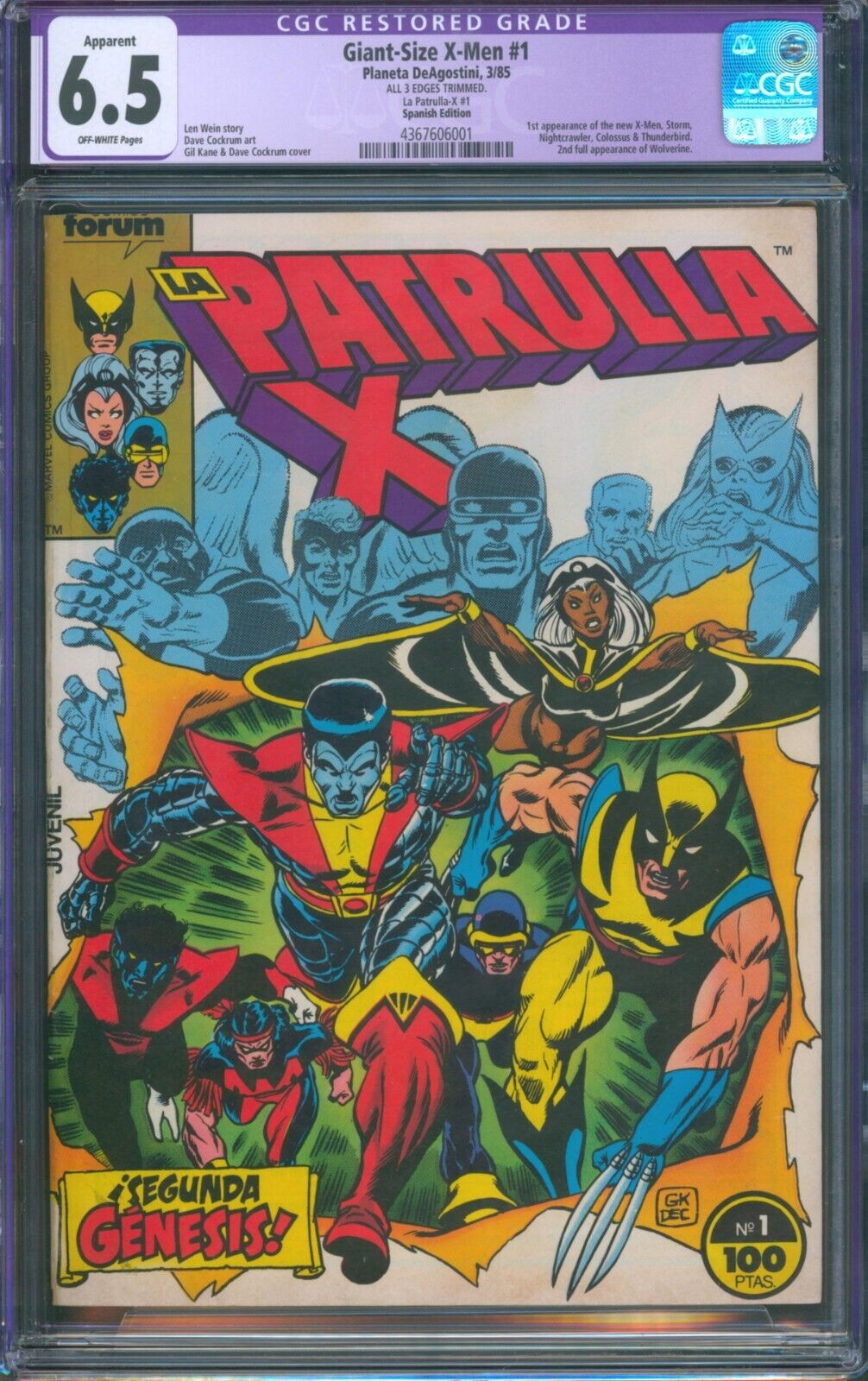 Giant-Size X-Men #1 (1985) ⭐ SPANISH EDITION - RARE ⭐  CGC 6.5 Restored Comic