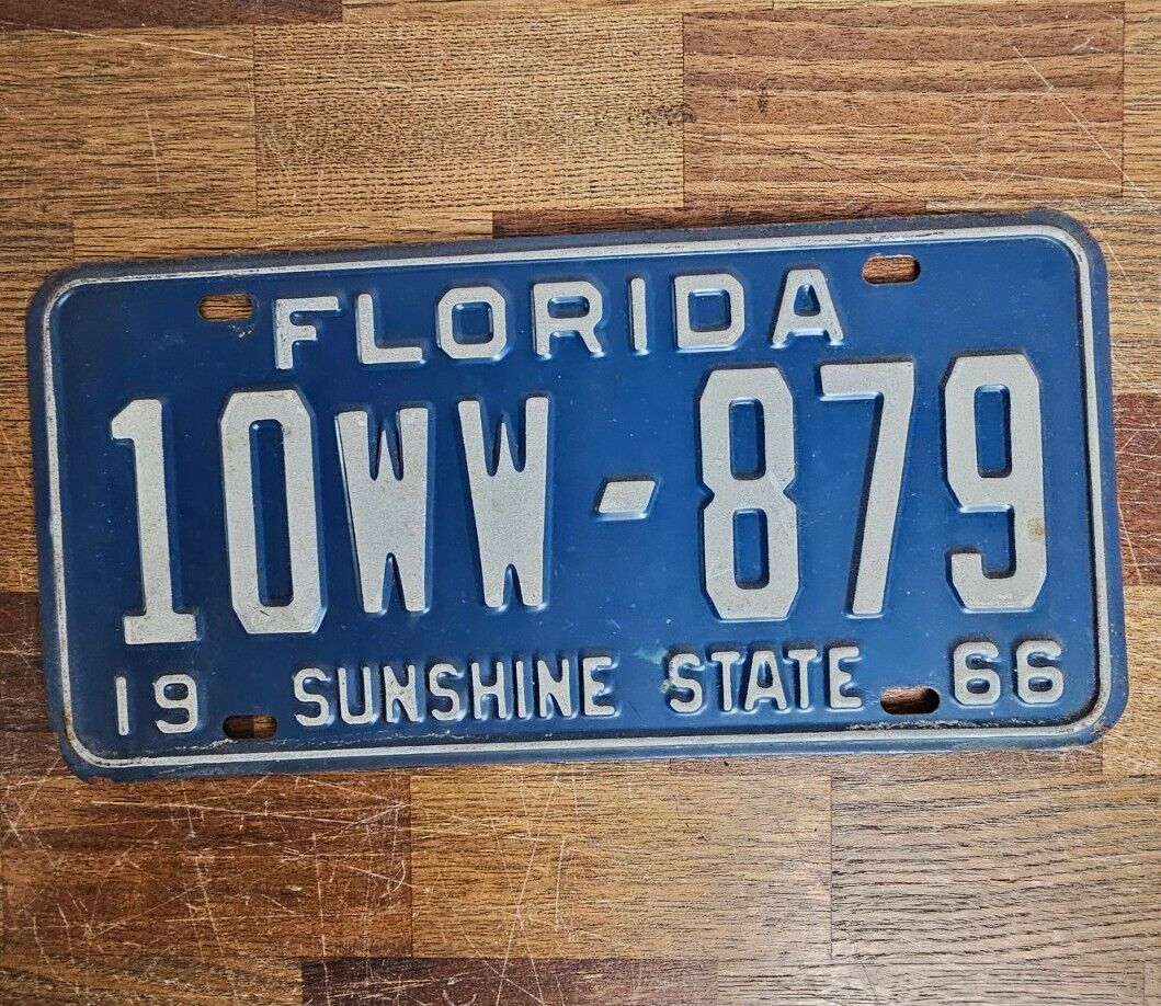 ORIGINAL 1966 FLORIDA PASSENGER AUTO LICENSE PLATE FL 66 SUNSHINE