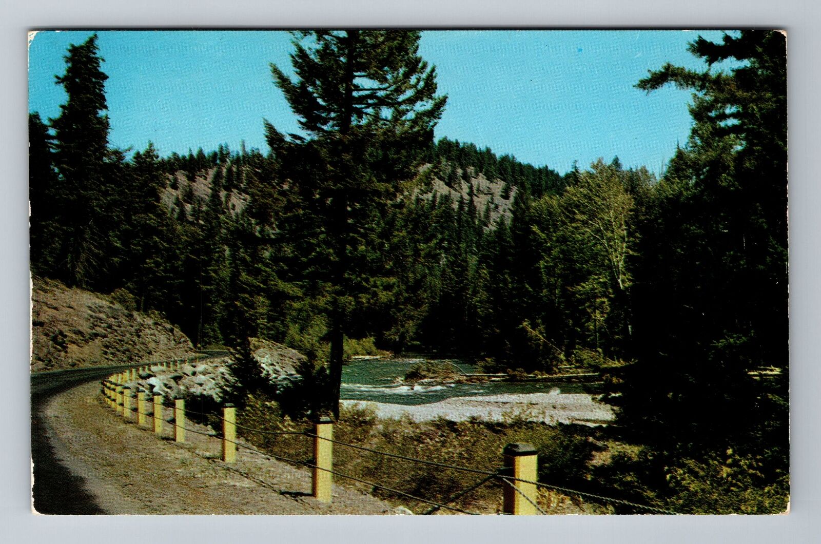 Road Traveling Through Mountains, Stream, Scenic View Vintage Souvenir Postcard