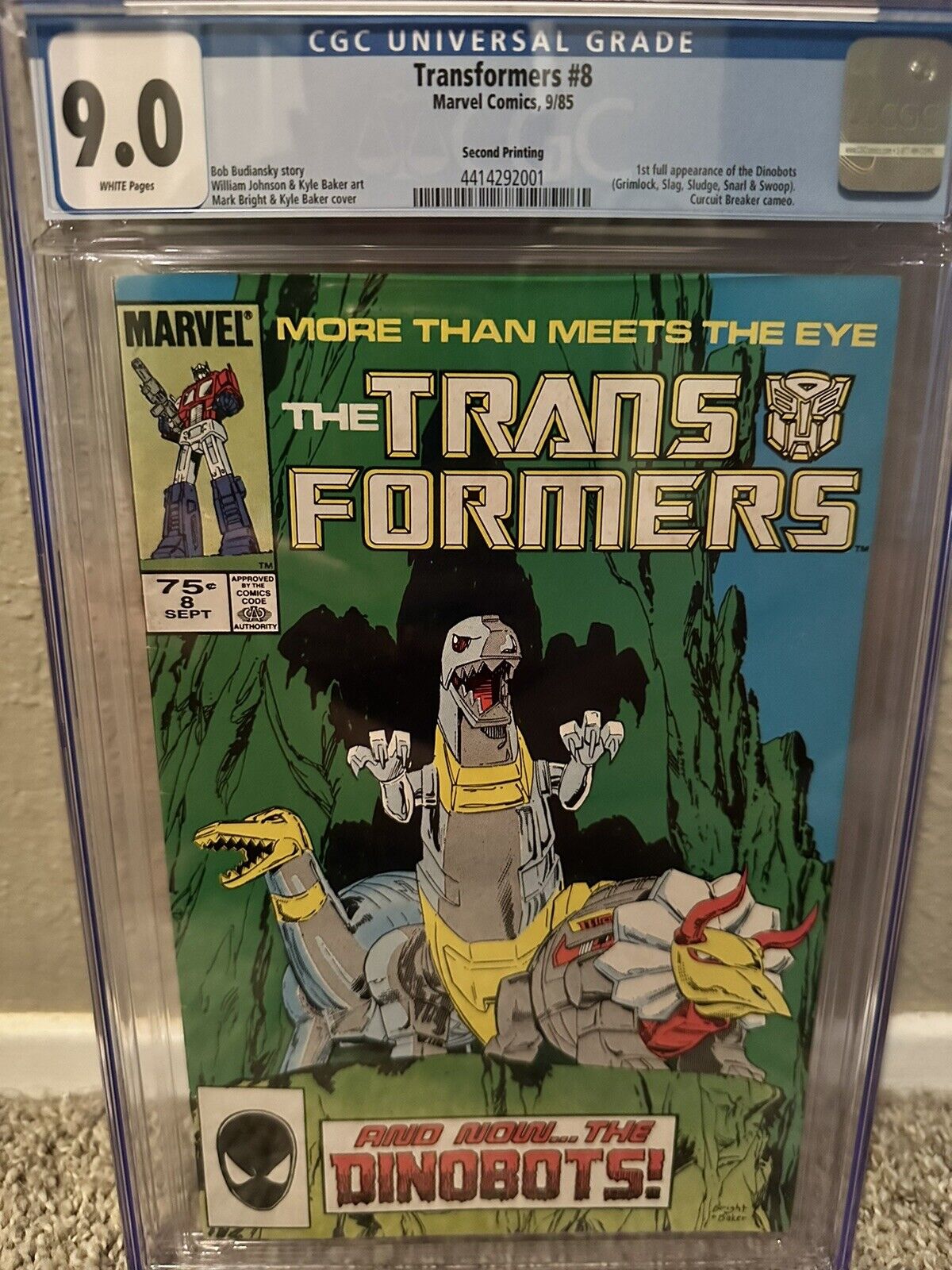 Transformers # 8 CGC 9.0 Second Print (Marvel, 1985) 1st appearance of Dinobots