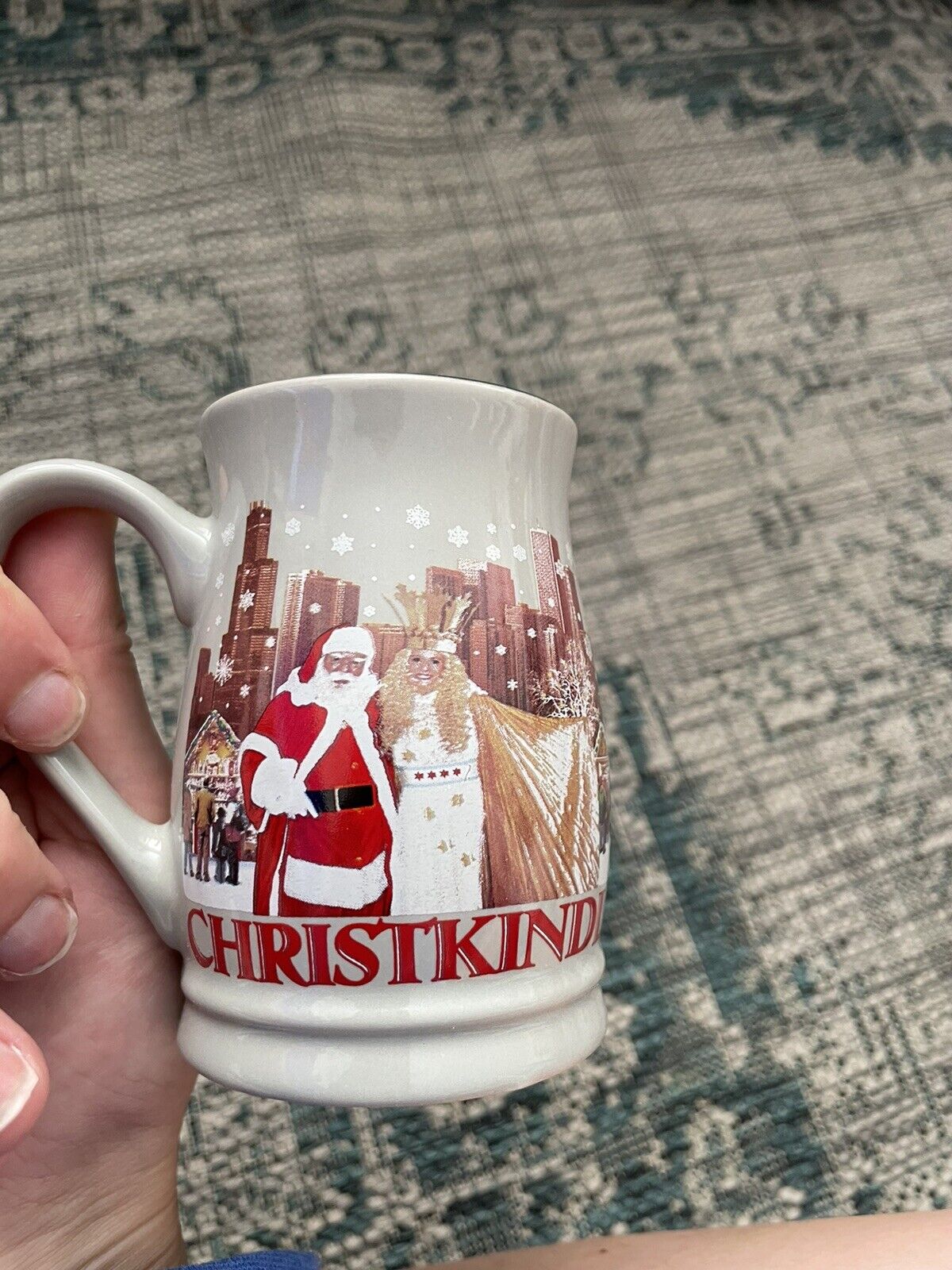 Chicago 2014 Christkindlmarket Christmas Mug Cup Gray Green Santa Christkindl