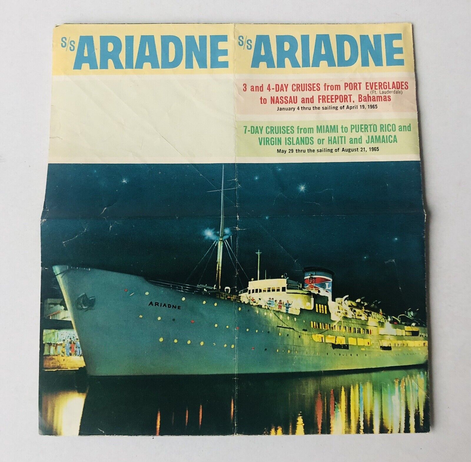 Vintage 1965 Ariadne Cruise Ship Color Brochure Bahamas Haiti Jamaica Deck Maps