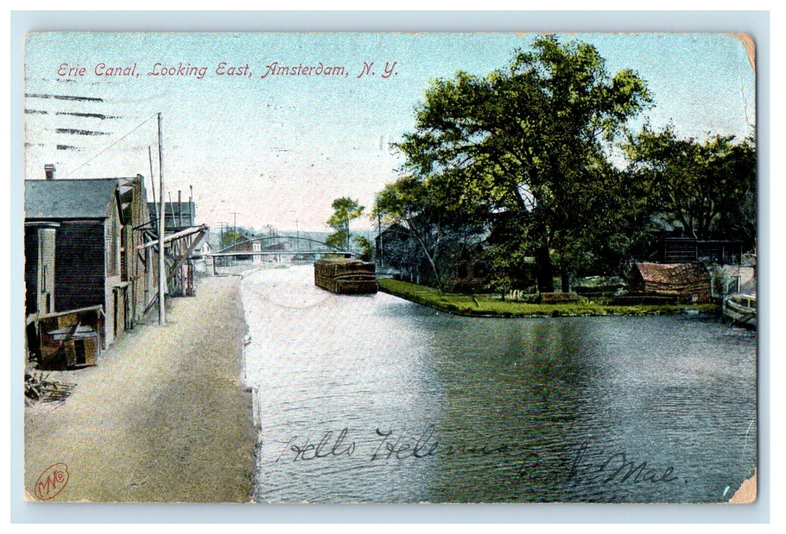 1906 Erie Canal Looking East Amsterdam New York NY Posted Antique Postcard