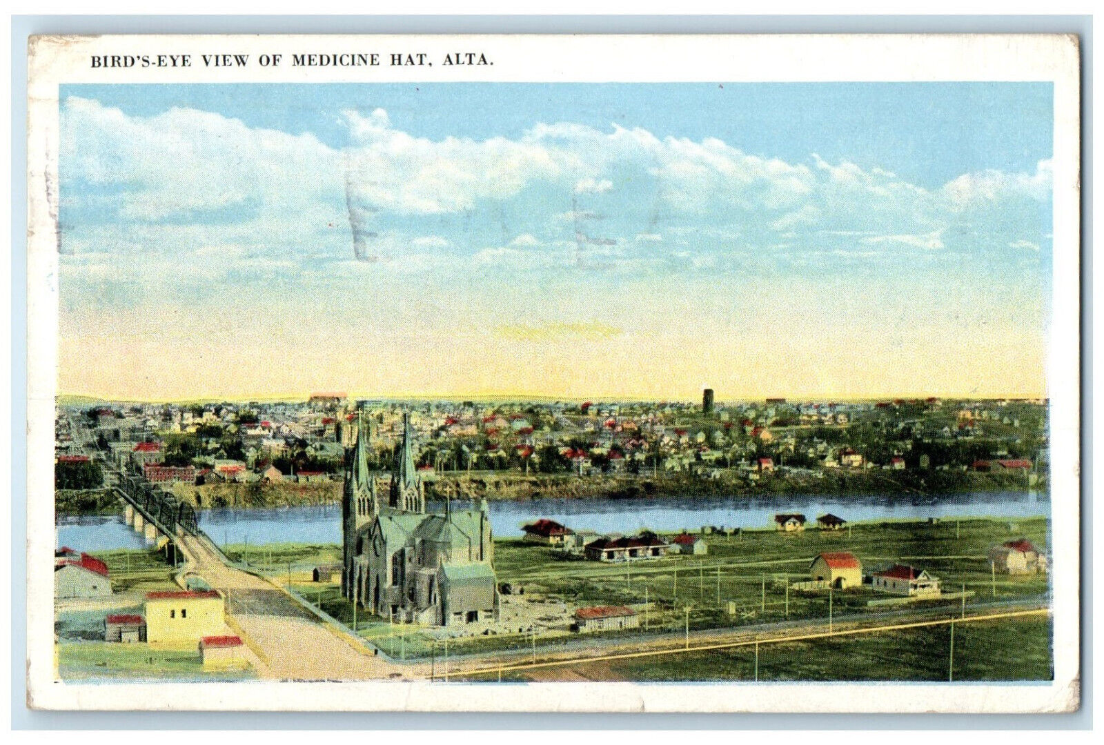 1924 Bird\'s Eye View of Medicine Hat Alberta Canada Posted Vintage Postcard