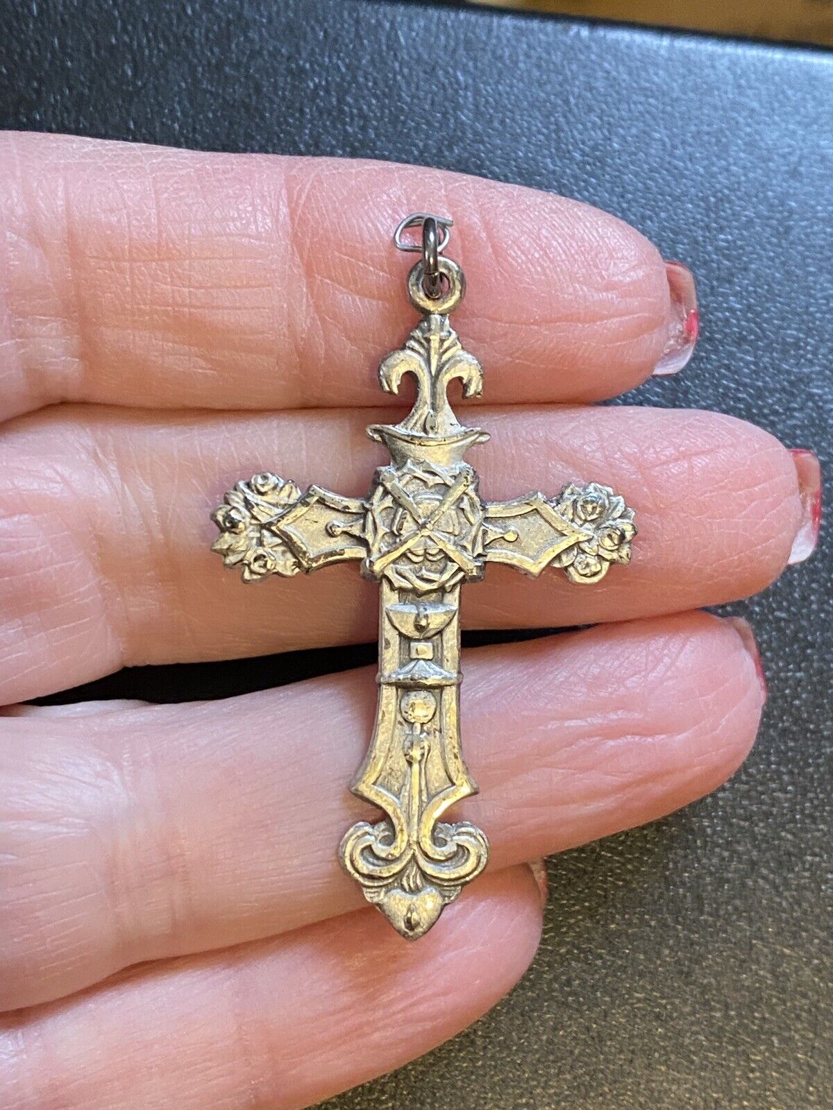 Vintage Sterling SITIO Rosary Cross Pendant