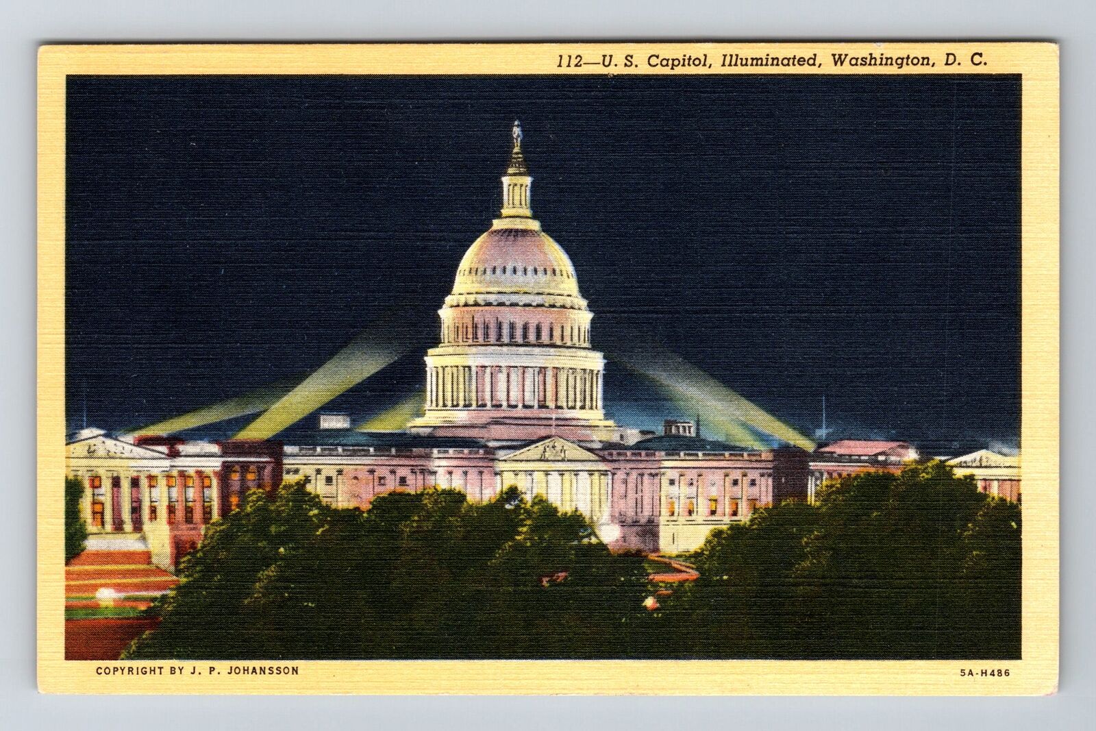 Washington DC-US Capitol Illuminated At Night Vintage Souvenir Postcard