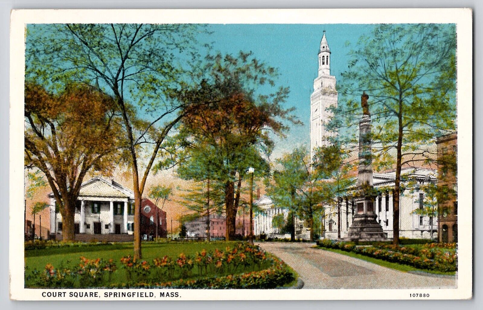 Court Square Springfield MA Massachusetts WB Postcard 1920s Curt Teich
