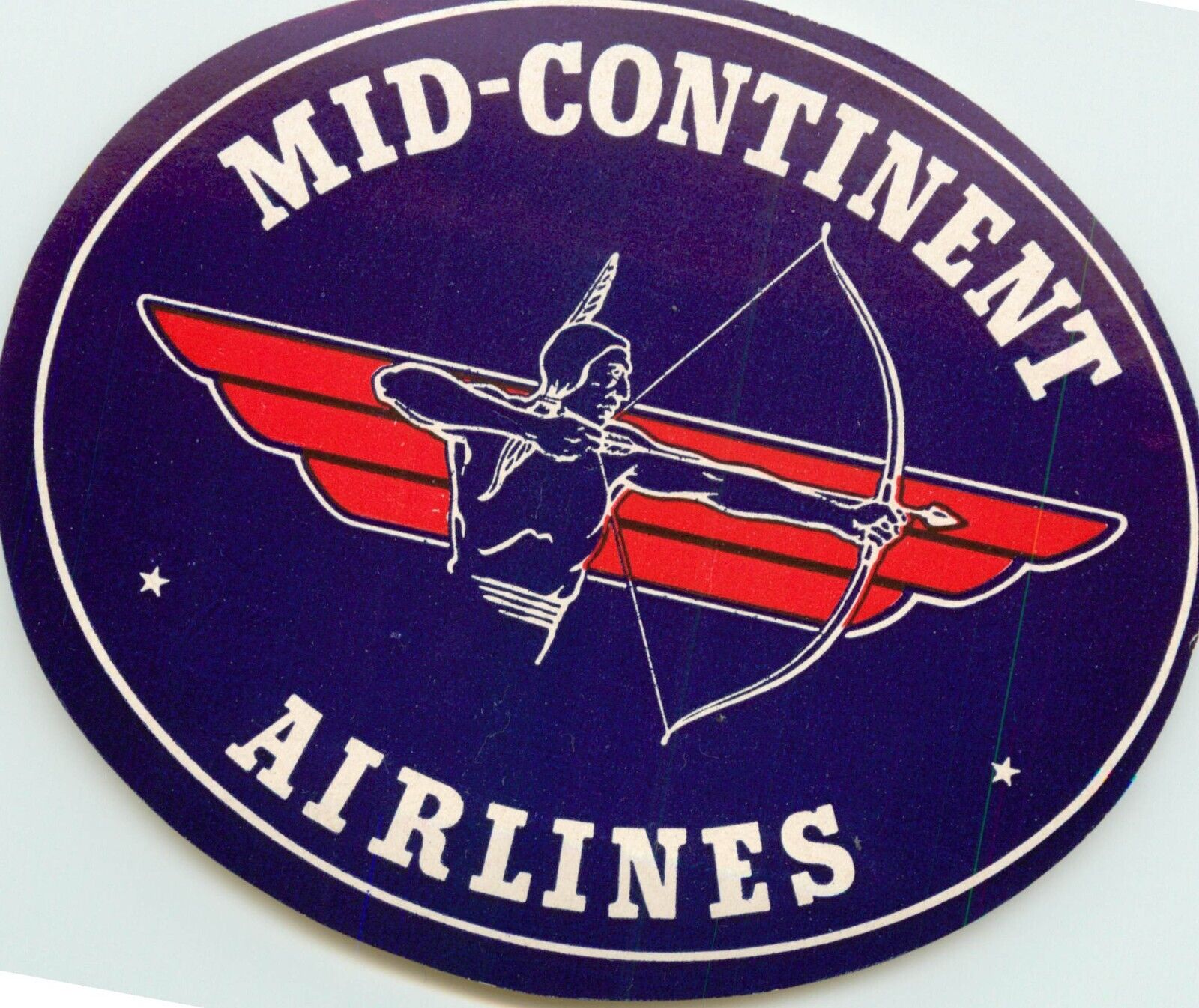 MID CONTINENT AIRLINES - Great NATIVE AMERICAN INDIAN Luggage Label, c 1955 MINT