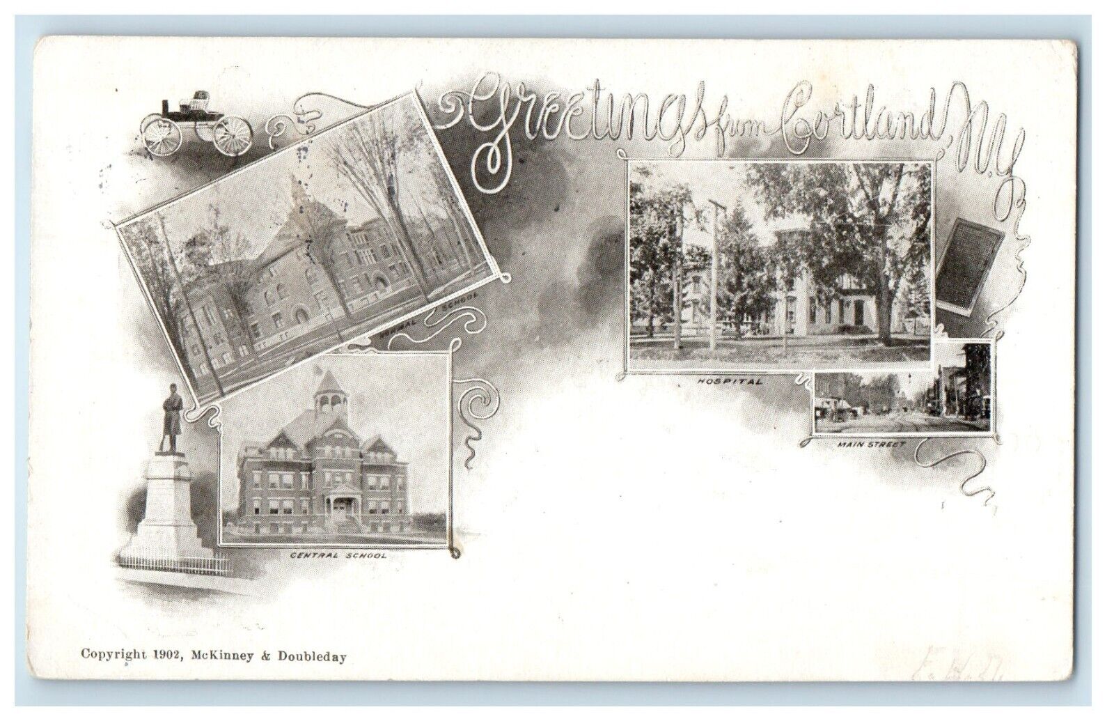 1905 Greetings From Cortland New York NY, Multiview Posted Antique Postcard