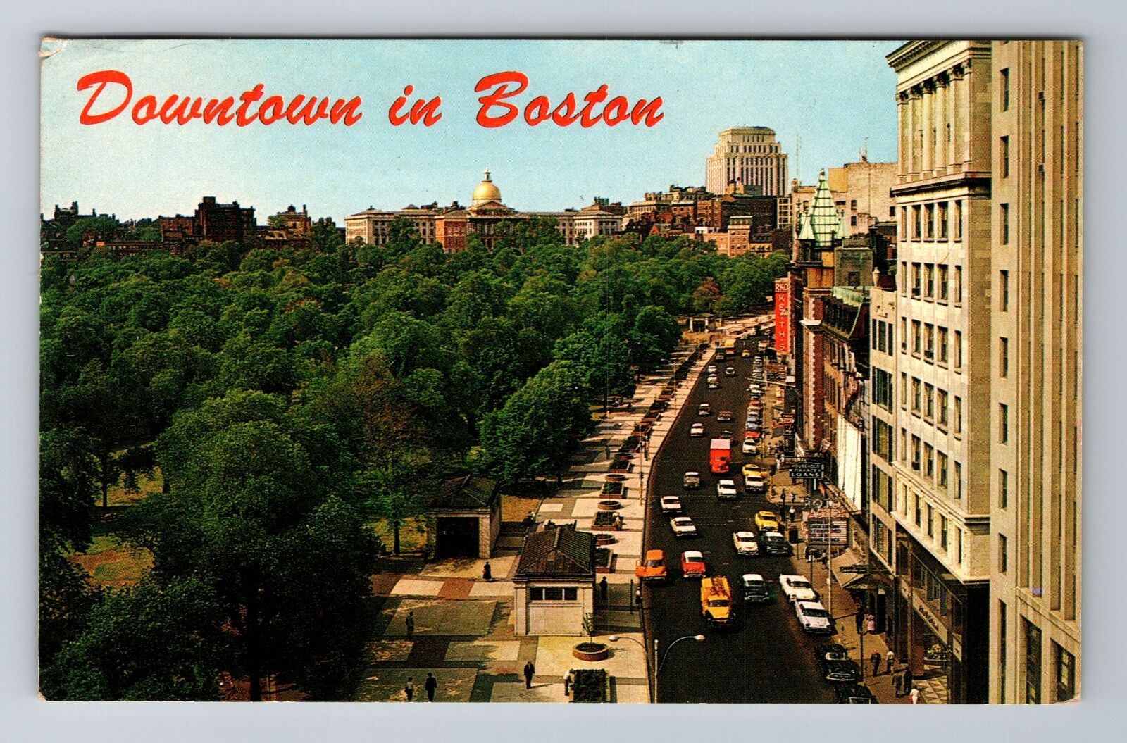 Boston MA-Massachusetts, Birds Eye Downtown Boston, Antique Vintage Postcard