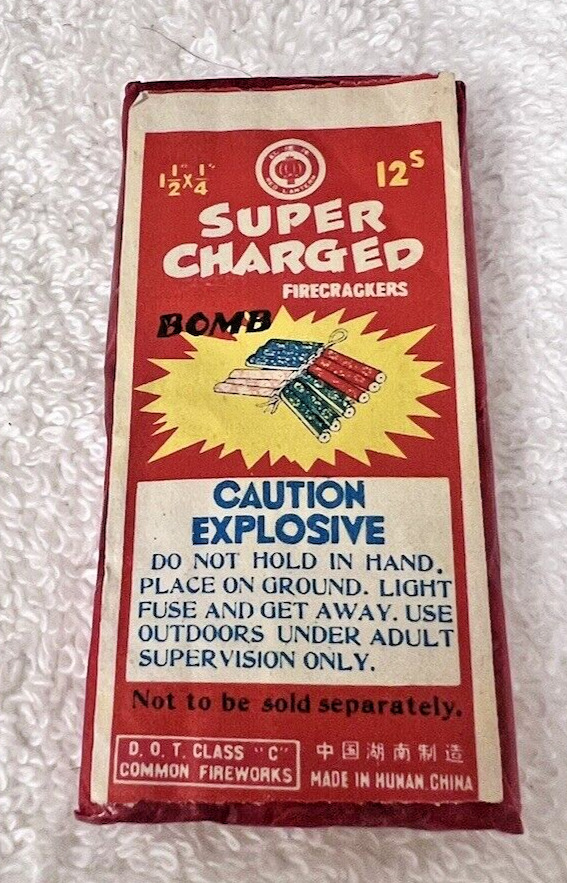 Super Charged Firecracker Label Empty Package 3 x 1.5 Inch Great Graphics