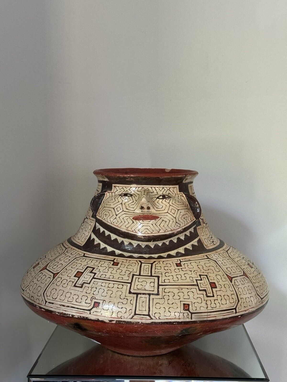 Vintage Peruvian Shipibo Pottery Effigy Vessel Pot  vase 12” Tall X 14” Wide