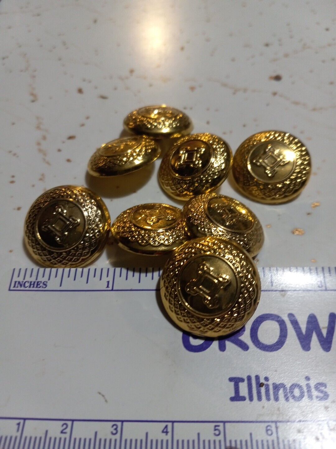  8 Vintage Med Brass Gold Round Geometric Buttons See Photos 4 Size