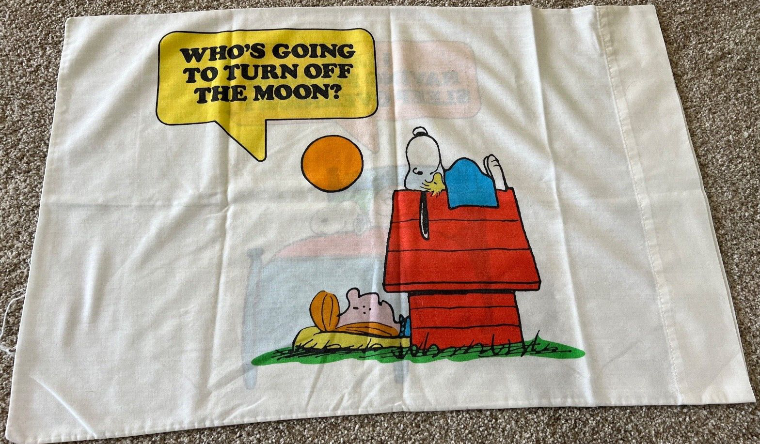 70s Vintage Charlie Brown Peanuts Snoopy 1971 Pillowcase Schulz Turn off Moon