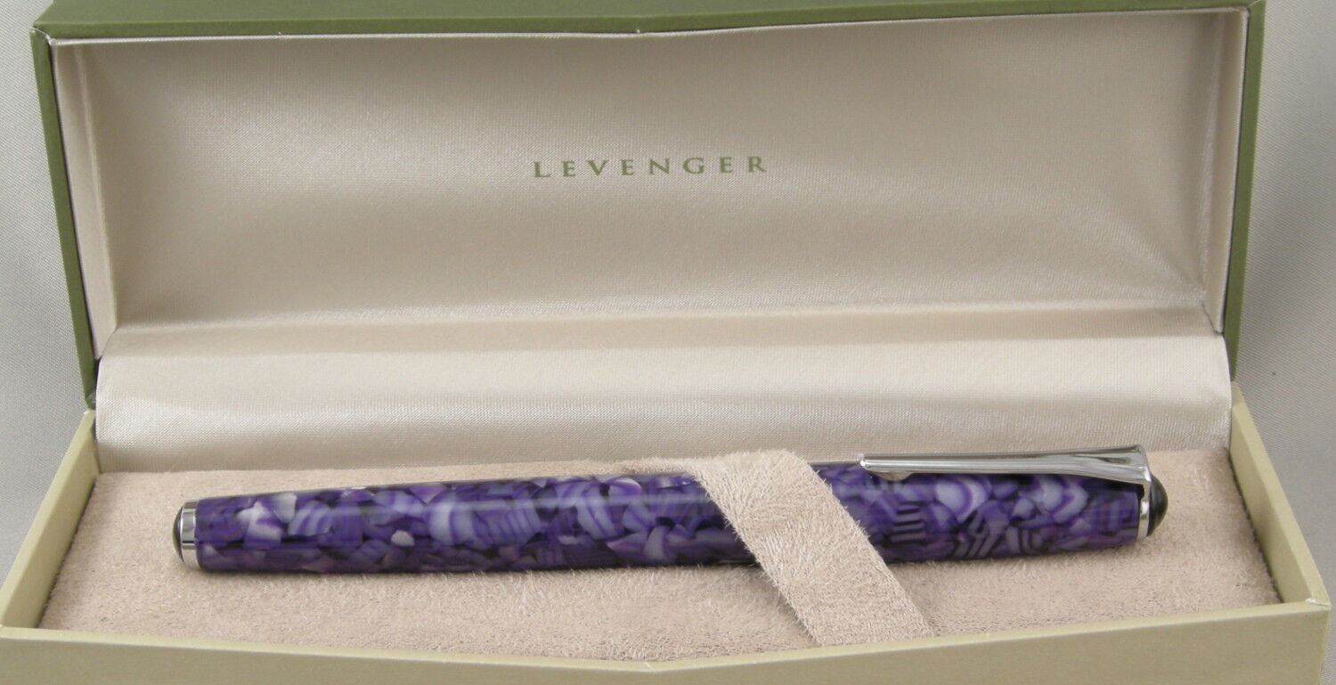 Levenger True Writer Purple Mosaic & Chrome Rollerball Pen - New In Box