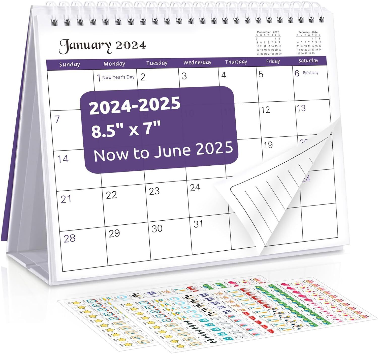 SKYDUE Desk Calendar 2024-205, Small from Jan. Purple 2024-2025 