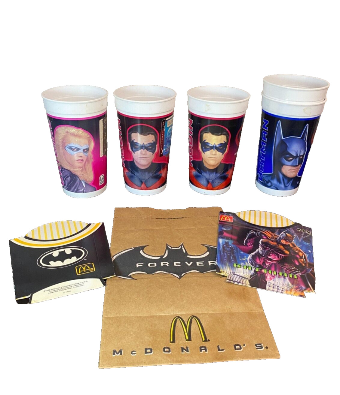 Batman & Robin Mcdonald\'s & Taco Bell Vintage 90s Cups And Packaging Forever