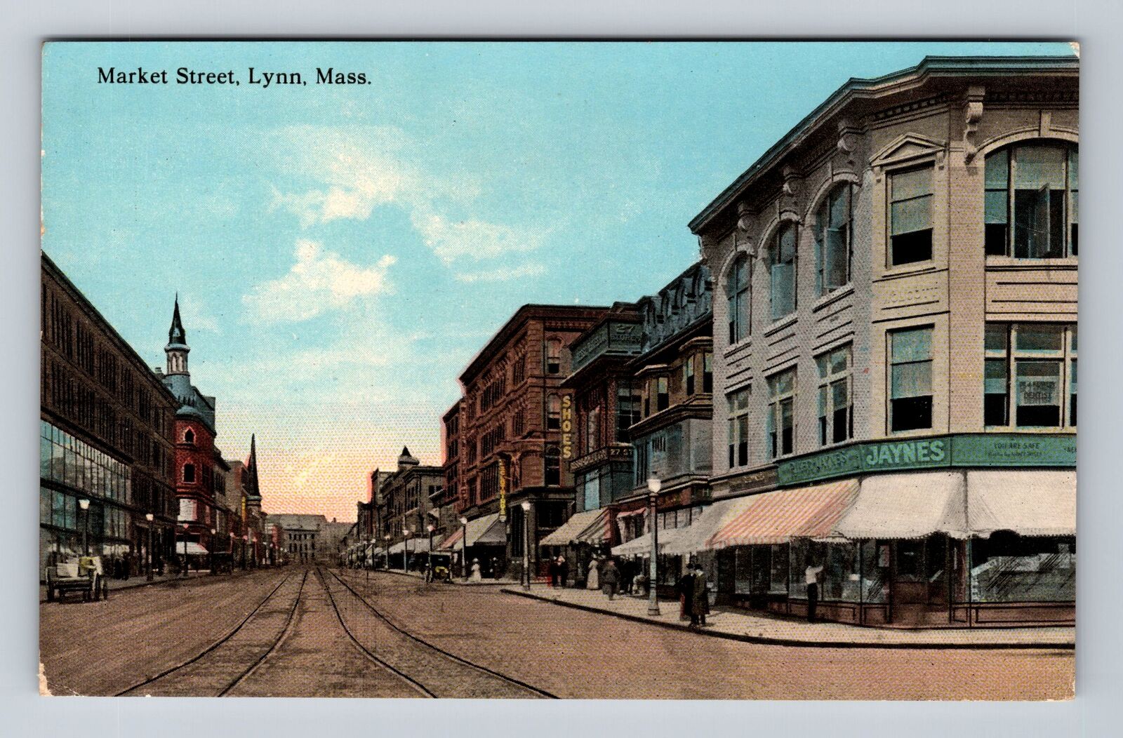 Lynn MA-Massachusetts, View Of Market Street, Antique, Vintage Postcard