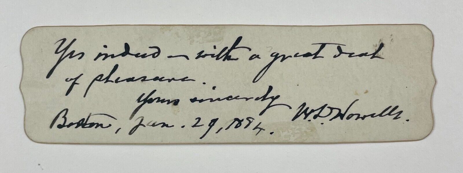 WILLIAM DEAN HOWELLS Autographed Signed CARD  1884 Asst Editor Atlantic Monthly