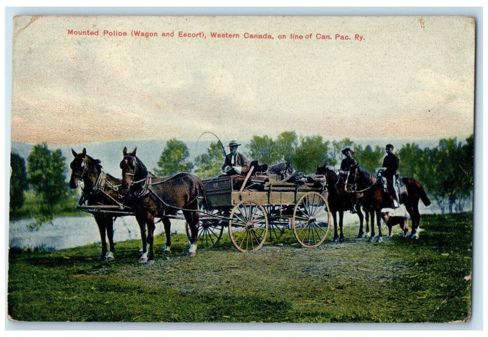 1907 Mounted Police Wagon and Escort Western Canada Antique Postcard