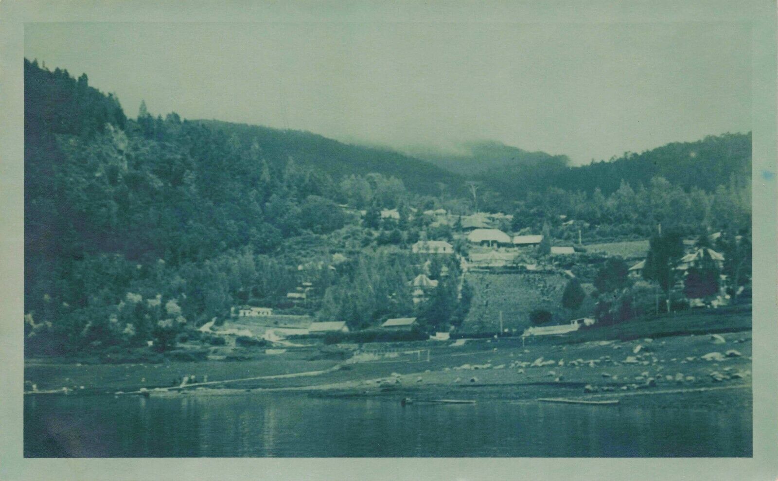 Rare Cyanotype Sarangan Lake Netherlands Dutch Indies Java RPPC Vintage Postcard