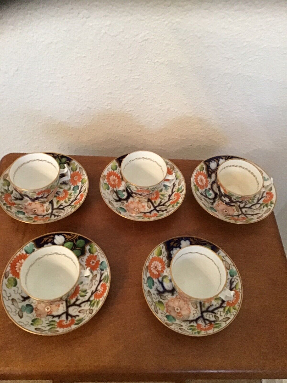 Set Of 5 Antique London shape New Hall? Imari design Cups & Saucers Early 1800’s